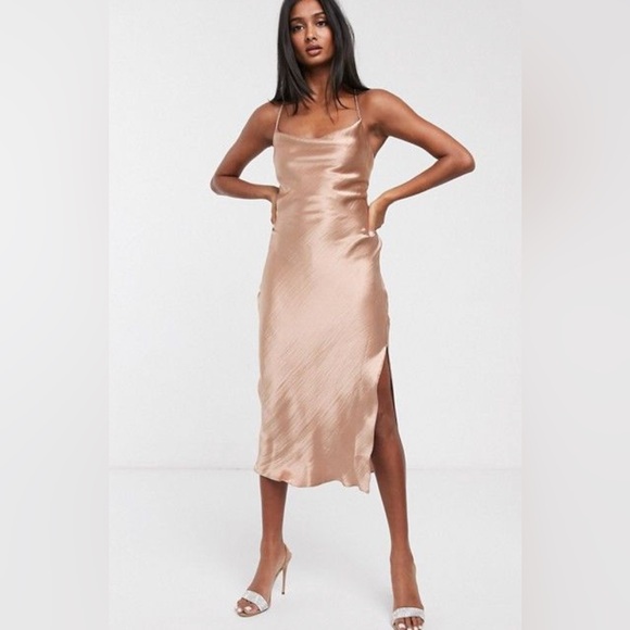 CHAMPAGNE/BRONZE SATIN SLIP DRESS - NEVER WORN - Picture 1 of 3